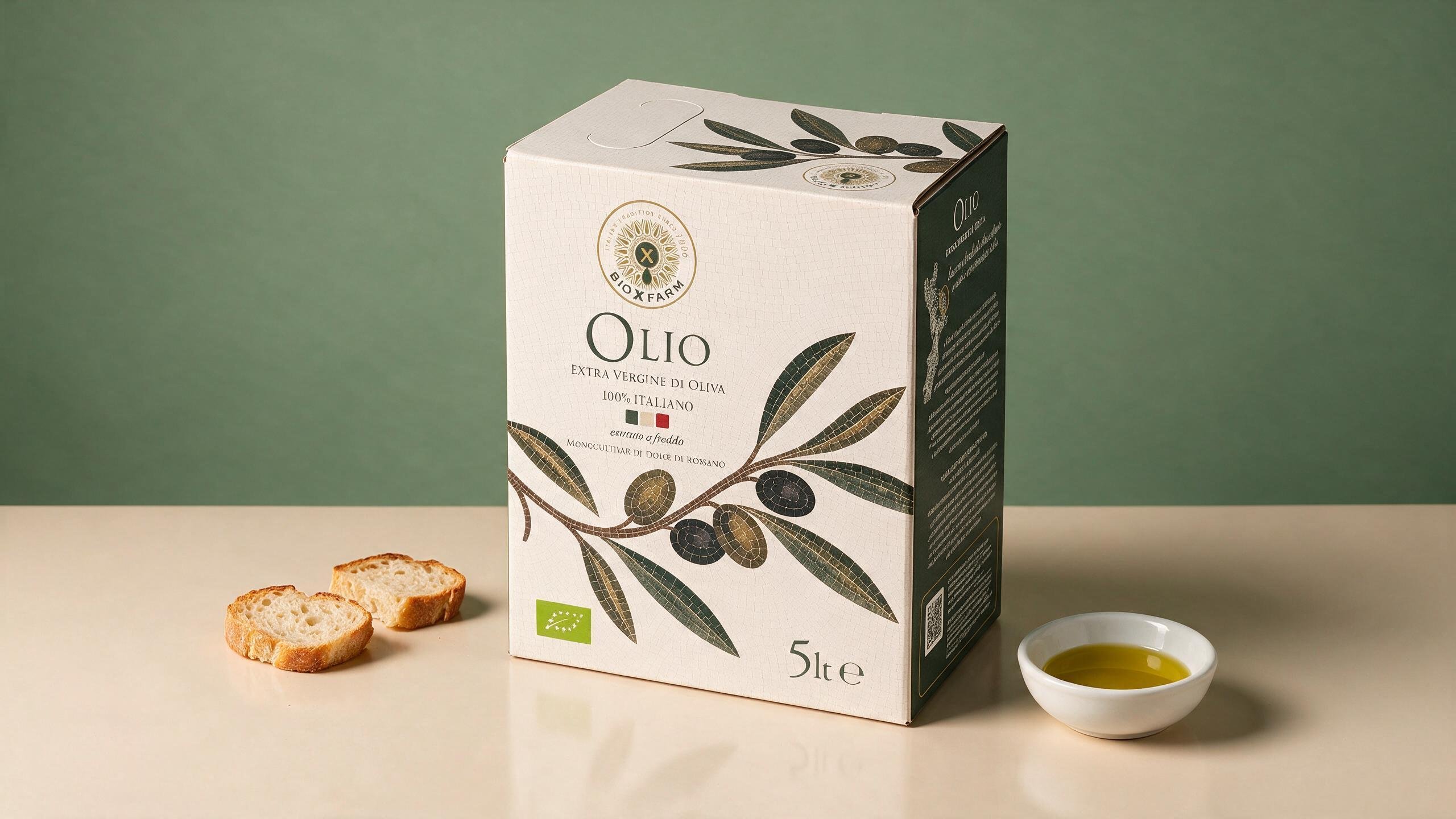 Bag in Box by BioXFarm with bread and oil